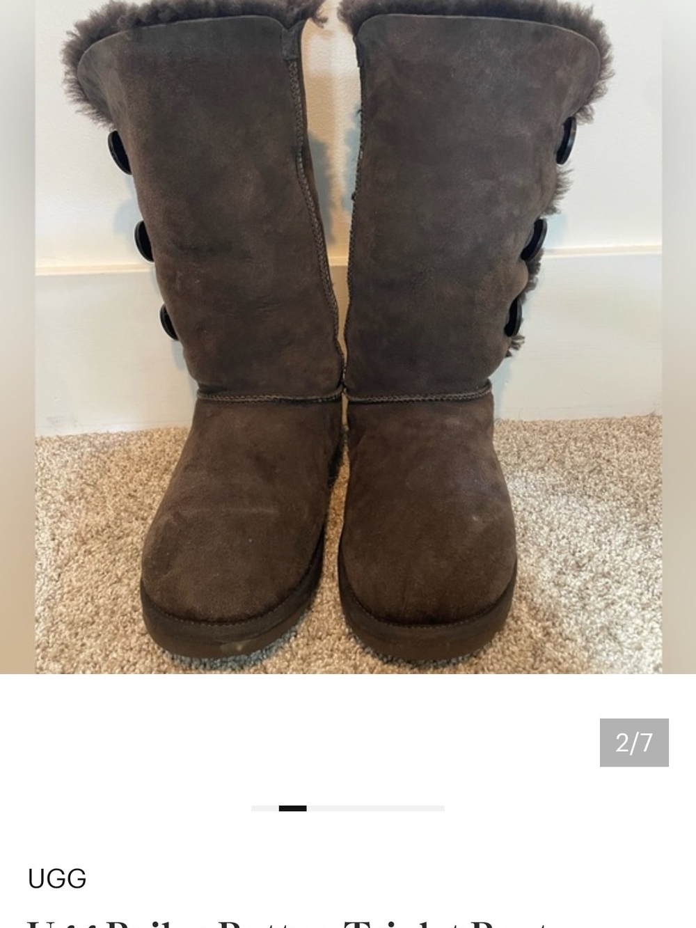 UGG Bailey Button Triplet Boot in Dark Brown Suede